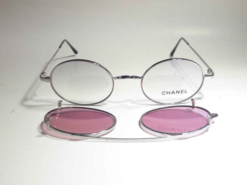 chanel glasses with clip on sunglasses round